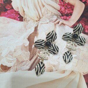 Clover Gold CC Dangle Black White Earrings Charm Women Fashion Formal Jewelry